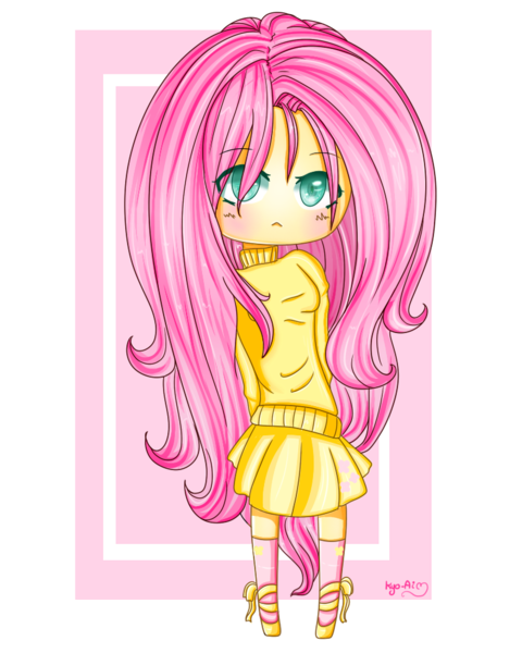 Size: 800x1000 | Tagged: artist:kyou-shi, chibi, clothes, derpibooru import, fluttershy, human, humanized, safe, solo, sweatershy