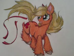 Size: 1024x768 | Tagged: applejack, artist:penkatshi, derpibooru import, ear fluff, fluffy, loose hair, ribbon, safe, sketch, solo, traditional art, unshorn fetlocks