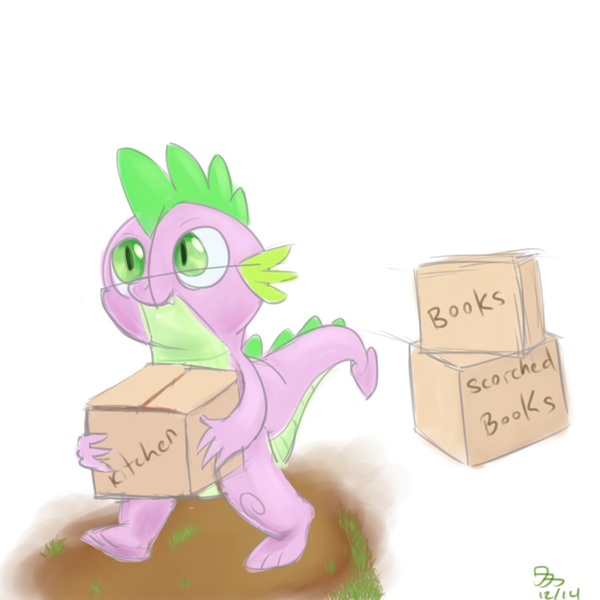 Size: 1000x1000 | Tagged: artist:wafflecannon, atg 2014, boxes, moving, safe, solo, spike