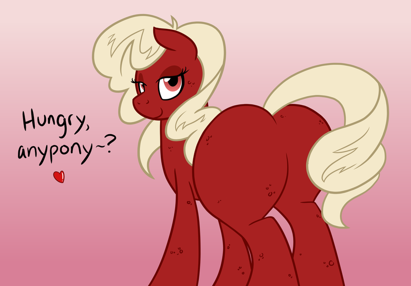 Size: 1800x1250 | Tagged: artist:bigponiesinc, bedroom eyes, blank flank, cake, derpibooru import, female, food, food pony, frosting, imminent vore, implied vore, oc, original species, plot, ponified, red velvet cake, smiling, solo, solo female, suggestive, unnamed oc, unofficial characters only