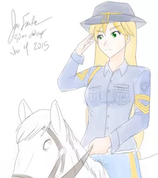 Size: 1280x1433 | Tagged: 30 minute art challenge, applejack, artist:jonfawkes, cavalry, cavalry stetson, cowboy hat, derpibooru import, hat, horse, human, humanized, humans riding horses, safe, salute, stetson