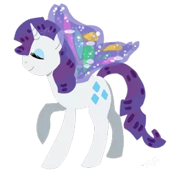 Size: 620x620 | Tagged: artist:orcakisses, butterfly wings, derpibooru import, eyes closed, raised hoof, rarity, safe, simple background, smiling, solo, transparent background, vector