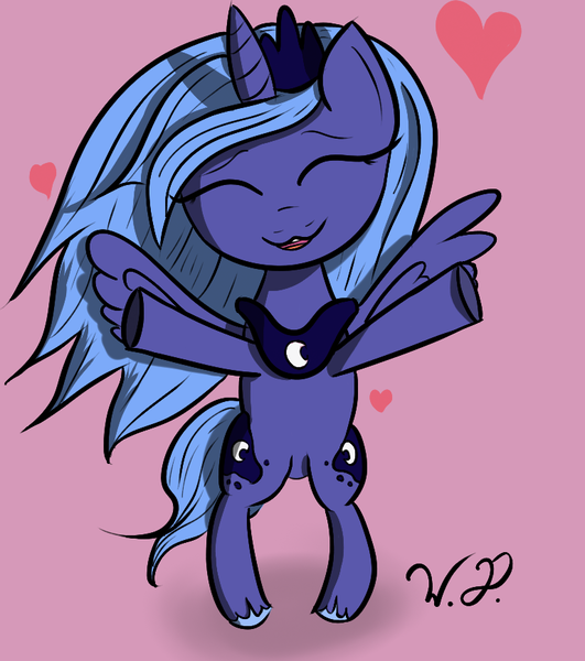 Size: 768x868 | Tagged: artist:winterdominus, both cutie marks, derpibooru import, eyes closed, heart, hug, hug request, princess luna, s1 luna, safe, solo