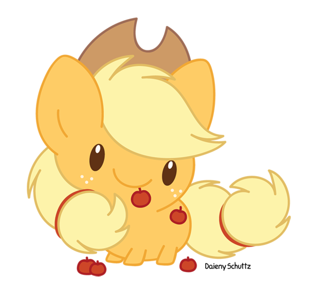 Size: 690x643 | Tagged: apple, applejack, artist:daieny, chibi, cute, derpibooru import, food, jackabetes, little, lovely, safe