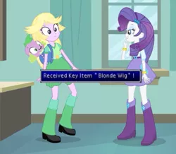 Size: 684x596 | Tagged: safe, derpibooru import, edit, edited screencap, screencap, rarity, spike, twilight sparkle, dog, equestria girls, blonde, faic, final fantasy, final fantasy vii, instant cosplay surprise, spike the dog, twilight strong, wig