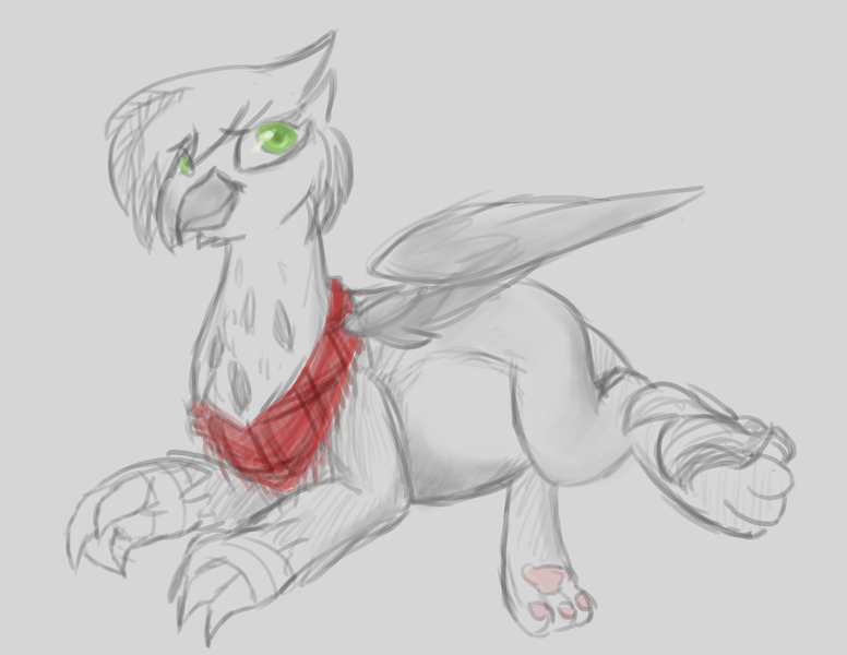 Size: 1100x850 | Tagged: safe, artist:hippykat13, derpibooru import, oc, oc:eraclea, unofficial characters only, gryphon, belly, cute, looking up, neckerchief, pregnant, side, sitting, smiling, solo