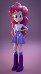 Size: 1080x1920 | Tagged: safe, artist:creatorofpony, derpibooru import, pinkie pie, equestria girls, /mlp/, 3d, 3d model, boots, bracelet, clothes, clothes swap, jewelry, skirt, solo
