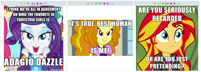 Size: 772x277 | Tagged: safe, derpibooru import, edit, screencap, adagio dazzle, rarity, sunset shimmer, derpibooru, equestria girls, rainbow rocks, best human, exploitable meme, image macro, juxtaposition, juxtaposition win, meme, meta, reaction image, retarded, text