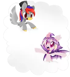 Size: 1735x1900 | Tagged: safe, artist:pegasisters82, derpibooru import, oc, oc:bit drizzle, oc:retro pixel, unofficial characters only, bat pony, pegasus, pony, cloud, female, happy, male, open mouth, simple background, transparent background