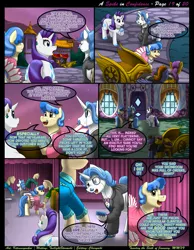 Size: 1165x1500 | Tagged: safe, artist:kitsuneyoukai, derpibooru import, fancypants, rarity, sapphire shores, spike, comic:a spike in confidence, comic, dialogue, explicit source, exterior, eyes closed, female, happy, male, nudity, plot, shipping, sparity, straight, talking