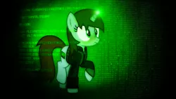Size: 1920x1080 | Tagged: safe, artist:sgtwaflez, artist:starlessnight22, derpibooru import, oc, oc:littlepip, unofficial characters only, pony, unicorn, fallout equestria, fanfic, abstract background, clothes, cutie mark, fanfic art, female, glowing horn, hooves, horn, magic, mare, pipbuck, solo, vault suit, wallpaper