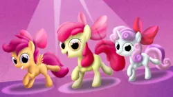 Size: 2800x1575 | Tagged: apple bloom, artist:dcencia, cutie mark crusaders, derpibooru import, hair bow, safe, scene interpretation, scootaloo, somepony to watch over me, sweetie belle