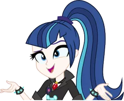 Size: 400x326 | Tagged: safe, artist:alkonium, derpibooru import, shining armor, sonata dusk, equestria girls, clothes, gleaming shield, palette swap, ponytail, recolor, rule 63, shining sonata, shrug, simple background, smiling, solo, transparent background, vector