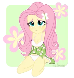 Size: 1554x1637 | Tagged: suggestive, artist:rileyav, derpibooru import, fluttershy, equestria girls, rainbow rocks, bra, breasts, busty fluttershy, cleavage, clothes, female, open clothes, open shirt, pajamas, panties, show accurate, solo, underwear, white underwear