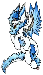 Size: 980x1710 | Tagged: safe, derpibooru import, oc, oc:alacer, unofficial characters only, original species, augmented tail, bell, bell collar, collar, cute, ears, female, floral head wreath, fluffy, lutei, mare, wings