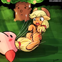 Size: 500x500 | Tagged: applejack, artist:lumineko, crossover, derpibooru import, imminent vore, implied vore, kirby, kirby (character), kirby super star, safe, whispy woods