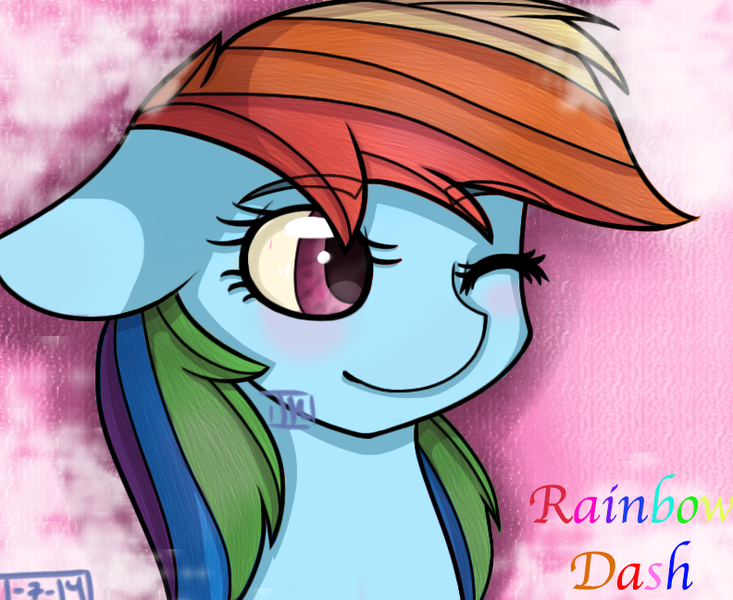 Size: 792x648 | Tagged: safe, artist:juniormintotter, derpibooru import, rainbow dash, portrait, wink