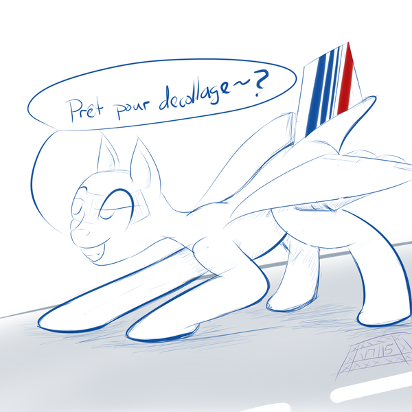 Size: 2000x2000 | Tagged: safe, artist:aerialift, derpibooru import, original species, plane pony, pony, air france, bent over, concorde, french, grin, plane, smiling, solo