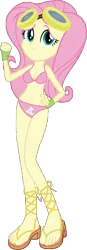 Size: 3017x8695 | Tagged: safe, artist:kevintoons915, derpibooru import, edit, fluttershy, equestria girls, absurd resolution, belly button, bikini, clothes, feet, goggles, sandals, simple background, solo, swimsuit, transparent background, vector