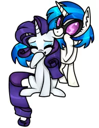 Size: 1400x1800 | Tagged: artist:kikirdcz, derpibooru import, ear bite, female, lesbian, rariscratch, rarity, safe, shipping, vinyl scratch