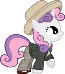 Size: 972x1117 | Tagged: artist:cloudyglow, claire corlett, clothes, cosplay, costume, crossover, derpibooru import, doctor who, safe, seventh doctor, simple background, solo, sweetie belle, sylvester mccoy, transparent background, vector, wip