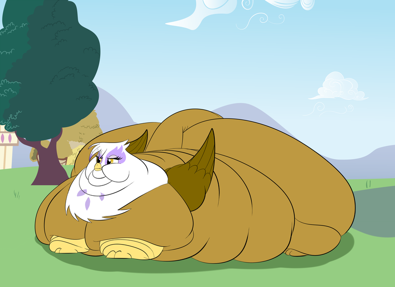 Size: 3000x2182 | Tagged: questionable, artist:astr0zone, derpibooru import, gilda, gryphon, blob, chubby cheeks, fat, gildough, impossibly large belly, impossibly large butt, impossibly large everything, impossibly wide hips, morbidly obese, obese, tree, wide hips
