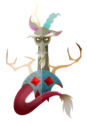 Size: 500x707 | Tagged: safe, artist:ii-art, derpibooru import, discord, beard, facial hair, fangs, horns, lineless, solo