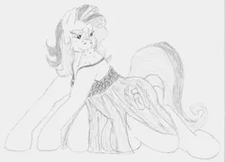 Size: 1000x721 | Tagged: suggestive, artist:bigmacintosh2000, derpibooru import, oc, oc:milky way, unofficial characters only, pony, bedroom eyes, clothes, crotch cleavage, crotchboobs, female, freckles, lingerie, mare, monochrome, nightgown, solo, solo female, traditional art