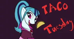 Size: 1366x728 | Tagged: safe, artist:xxmarkingxx, derpibooru import, sonata dusk, equestria girls, rainbow rocks, solo, sonataco, taco, taco tuesday