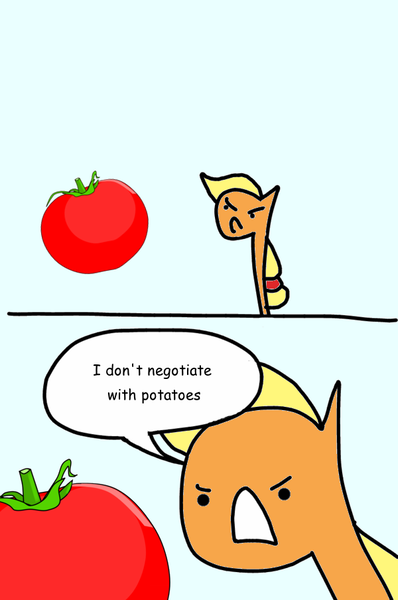 Size: 600x904 | Tagged: angry, applejack, artist:wollap, :c, comic, derpibooru import, negotiating, potato, safe, tomato