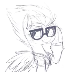 Size: 1059x1128 | Tagged: artist:xieril, derpibooru import, fleetfoot, glasses, monochrome, safe, sketch, solo