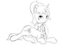Size: 1900x1500 | Tagged: artist needed, safe, derpibooru import, oc, oc:somber beacon, unofficial characters only, dullahan, pony, unicorn, 4chan, clothes, female, monochrome, scarf, solo