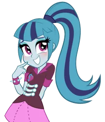 Size: 1030x1188 | Tagged: safe, artist:rileyav, derpibooru import, sonata dusk, equestria girls, rainbow rocks, blushing, clothes, cute, female, hnnng, looking at you, ponytail, shy, simple background, skirt, smiling, solo, sonatabetes, transparent background, vector, when she smiles