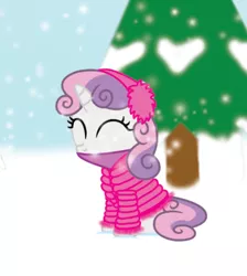 Size: 482x539 | Tagged: artist:lifesharbinger, clothes, coat, cute, derpibooru import, diasweetes, earmuffs, safe, scarf, snow, snowfall, solo, sweetie belle, tree, winter outfit