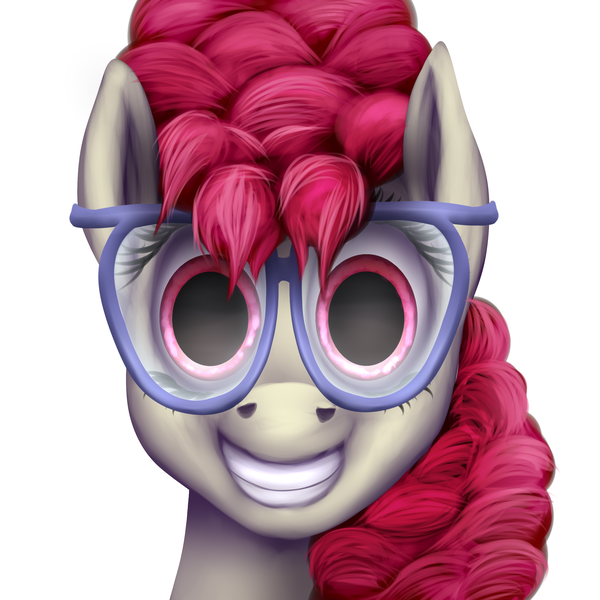Size: 3000x3000 | Tagged: safe, artist:xormak, derpibooru import, twist, earth pony, pony, creepy, creepy ponies, female, glasses, grin, nightmare fuel, overly attached girlfriend, painted, realistic, solo, waifu material, who needs sleep anyway