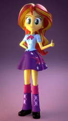 Size: 1080x1920 | Tagged: safe, artist:creatorofpony, derpibooru import, sunset shimmer, twilight sparkle, equestria girls, 3d, 3d model, blender, boots, clothes, clothes swap, image, png, shoes, skirt, thumbs up