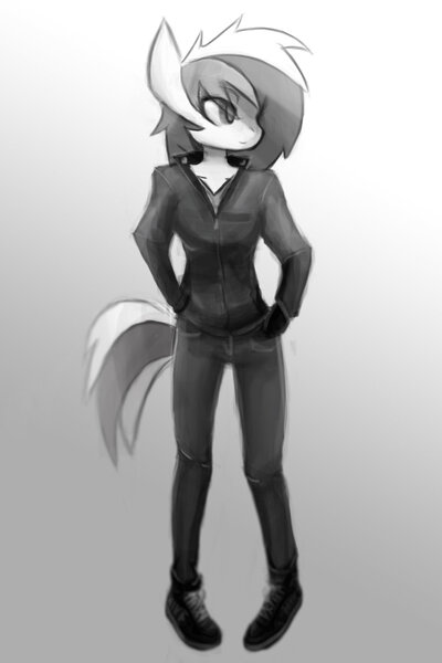 Size: 1280x1920 | Tagged: safe, artist:crutonart, derpibooru import, oc, oc:cruton, unofficial characters only, anthro, monochrome, solo