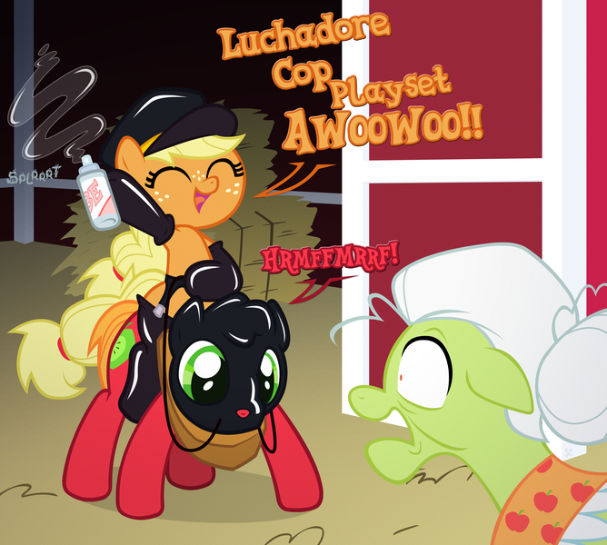 Size: 2961x2660 | Tagged: suggestive, artist:wicked-at-heart, derpibooru import, applejack, big macintosh, granny smith, earth pony, pony, applecest, applemac, bondage, bondage gear, childhood innocence, filly, foal, implied applemac, implied foalcon, incest, latex, male, ponies riding ponies, sexually oblivious, shipping, stallion, straight