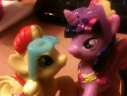 Size: 1280x960 | Tagged: safe, derpibooru import, official, sunset shimmer, twilight sparkle, twilight sparkle (alicorn), alicorn, pony, 1000 shots to get the perfect photograph, accessory swap, blind bag, female, glasses, irl, mare, photo, toy