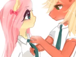 Size: 1280x960 | Tagged: safe, artist:marinakirby, derpibooru import, big macintosh, fluttershy, anthro, anatomically incorrect, blushing, clothes, female, fluttermac, male, school uniform, shipping, straight