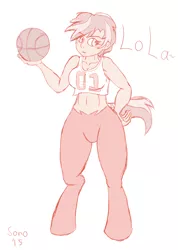 Size: 1024x1438 | Tagged: artist:sono, basketball, clothes, derpibooru import, jersey, oc, oc:lola seed, parent:babs seed, safe, satyr, sketch, unofficial characters only