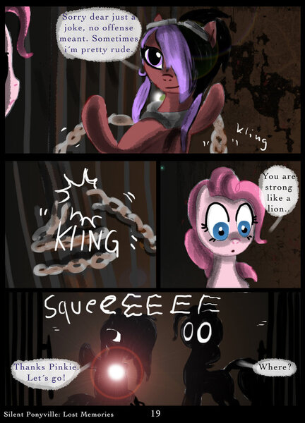 Size: 758x1053 | Tagged: artist:helenasherzblut, comic, derpibooru import, fanfic:silent ponyville, lost memories, oc, oc:ruby crow, pinkie pie, safe