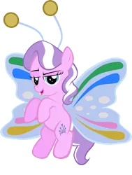 Size: 800x1060 | Tagged: antennae, artist:magerblutooth, bedroom eyes, butterfly wings, derpibooru import, diamond tiara, flutter pony, missing accessory, safe, simple background, smug, solo, transparent background, vector