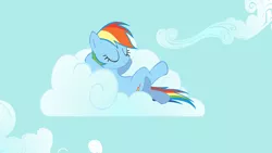 Size: 1920x1080 | Tagged: safe, artist:shelltoon, derpibooru import, rainbow dash, pegasus, pony, artifact, backwards cutie mark, cloud, cloudy, cutie mark, eyes closed, female, hooves, hooves behind head, lying on a cloud, mare, on a cloud, on back, show accurate, solo, wallpaper, wings