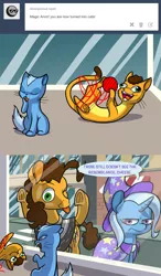 Size: 1280x2190 | Tagged: artist:grandpalove, ask trixie and cheese, cat, cheese sandwich, comic, cute, derp, derpibooru import, diacheeses, diatrixes, safe, species swap, trixie, trixie is not amused, tumblr, unamused, underhoof