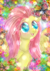 Size: 600x848 | Tagged: artist:petitenuelle, butterfly, colors, cute, derpibooru import, fluttershy, safe, solo