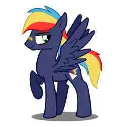 Size: 882x907 | Tagged: safe, artist:mishti14, derpibooru import, oc, oc:prism bolt, unofficial characters only, pegasus, pony, kilalaverse, male, offspring, parent:rainbow dash, parent:soarin', parents:soarindash, simple background, solo, stallion, transparent background