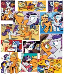 Size: 683x800 | Tagged: safe, artist:andypriceart, derpibooru import, idw, applejack, rarity, boop, butt bump, butt to butt, butt touch, dancing, friendshipping, hug, image, noseboop, png, shipping fuel, tail, tail pull