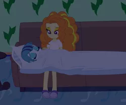 Size: 3992x3308 | Tagged: safe, artist:mit-boy, derpibooru import, adagio dazzle, sonata dusk, equestria girls, clothes, cute, daaaaaaaaaaaw, dark, female, heartwarming, high res, lesbian, mamadagio, shipping, sisters, sleeping, slippers, sonagio, vector