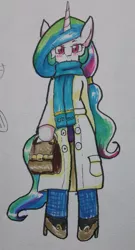 Size: 553x1024 | Tagged: artist:yajima, clothes, derpibooru import, princess celestia, safe, scarf, solo